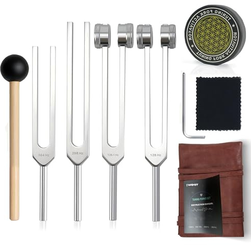 Tuning Forks for Healing Set–128Hz, 136.1Hz, 256Hz, 384Hz | Body Tuning Forks Chakra Set for Medical Sound Healing Therapy, Meditation, Essential Yoga, Reiki Energy, Guitar Tune Fork