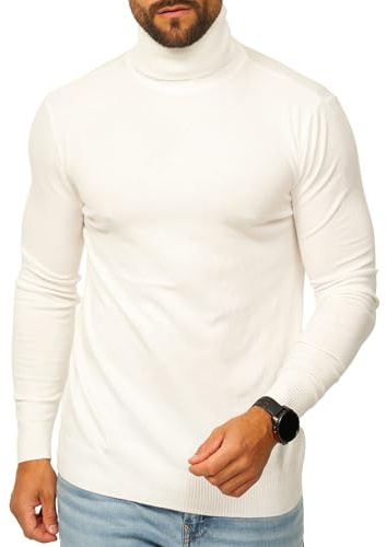 behype. Herren Rollkragenpullover als Strickpullover in Feinstrick - Langarmshirt Pulli Slim-Fit - Winterpullover Rollkragenshirt - Casual & Business Rolli DC_2800-Weiß-M
