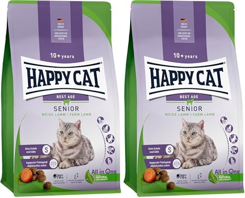 Happy Cat 70613 - Senior Weide Lamm - Katzen-Trockenfutter für Katzensenioren ab dem 8. Lebensjahr - 300 g Inhalt (Packung mit 2)