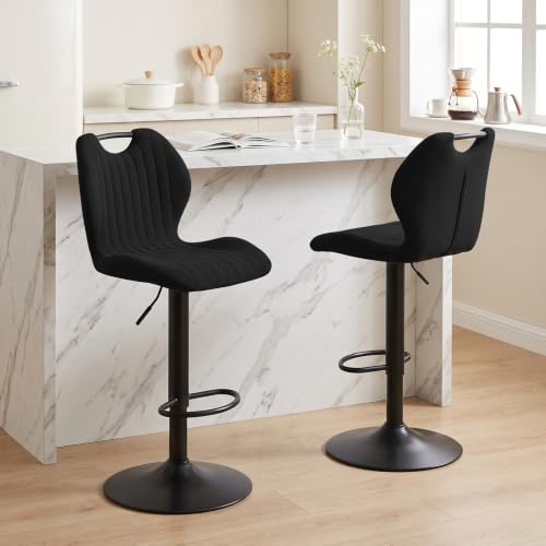 WAFTING Barhocker 360° drehbar Höhenverstellbar, 2er Set, Schwarz | Sitzhöhe 60-80 cm, Fußstütze und Rückenlehne, belastbar bis 130 kg, für Kücheninsel, Theke und Essecke