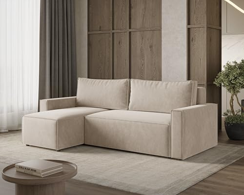 Dekori Möbel Komfortables, universelles Livio S Ecksofa mit Schlaffunktion und Bettkasten (Vibe 08 - Beige)