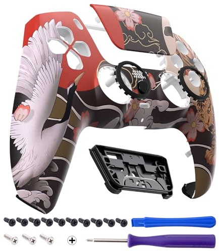 eXtremeRate Luna Coque de Remplacement pour ps5 Manette BDM-010/020/030/040/050/060, Façade Redessinée avec Pavé Tactile - Tigre & Grue
