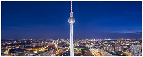 Wallario Küchenrückwand selbstklebend 115 x 50 cm, Motiv: Fernsehturm Berlin bei Nacht | Spritzschutz abwischbar & pflegeleicht