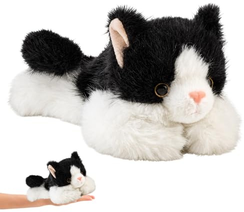 VgxRolq Kuscheltier Katze, Schwarze Katze Plüschtier, Katze Schwarz-Weiß, Handflächengroßes Kleines, Schreibtisch Deko, Niedliches Geschenk für Katzenliebhaber, Teenager & Erwachsene