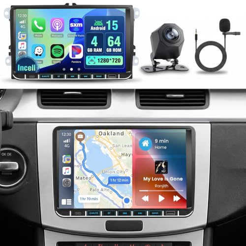 Inefala 4+64G Autoradio Android 15 para VW Golf 5 6 Passat B6 B7 Tiguan | Para Skoda Seat Leon Fabia, Pantalla de 9 Incell, Wireless CarPlay, Android Auto, Tipo-C, GPS, WiFi, BT, RDS/FM, SWC, Cámara