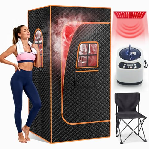 Ryuhic Portable Infrared Sauna for 1 Person | Home Personal Sauna Box with 3L 1000W Steamerfor Detox, Relaxation & Stress Relief