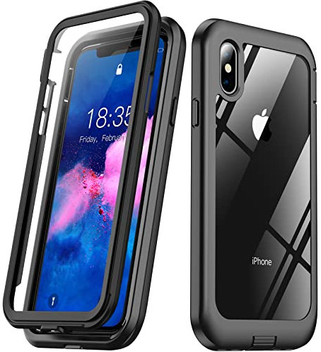 Eonfine for iPhone X Case,for iPhone Xs Case, Built-in Screen Protector Full Body Protection Heavy Duty Shockproof Rugged Cover Skin for iPhone X/Xs 5.8inch (Black/Clear)