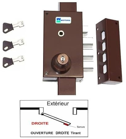 Serrure 3 Points Mottura 448 A2P1* Etoile Marron Agréé assurances Avec 3 clés a Pompe Incrochetables - Droite