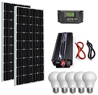 Kit Fotovoltaico 2 KW Pwm Inverter 2000W Pannello Solare 200W regolatore 30 amp 5 lampadine 6 WATT