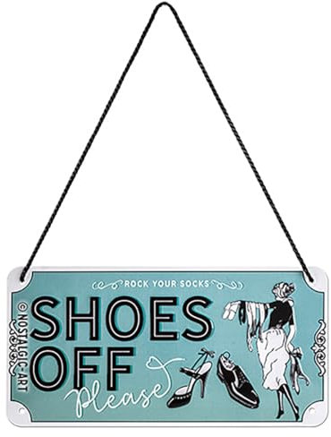 Nostalgic-Art Retro Hängeschild, 10 x 20 cm, Shoes Off – Warnschild als Geschenk-Idee, aus Metall, Vintage Design mit Spruch, Blechschilder Sprüche