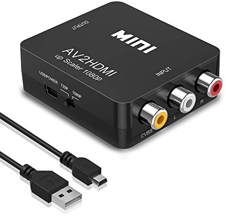 Amtake RCA auf HDMI Konverter, 1080P RCA Composite CVBS AV zu HDMI Video Audio Konverter Adapter für PS2/ Xbox/SNES/VHS/VCR Videorecorder DVD, Unterstützt PAL/NTSC mit USB-Netzkabel