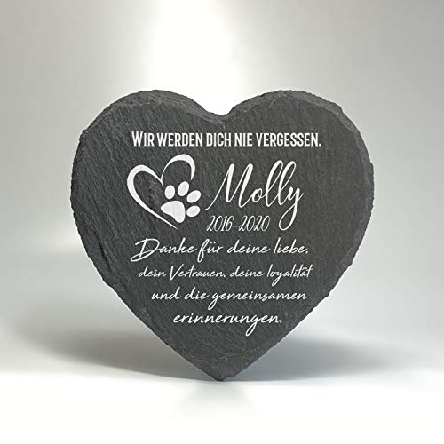Individueller Personalisiert Herzform Tiergrabstein Schiefer Gedenkstein für Hund, Katze und andere Haustiere Tiere - Größe | 10 x 10 cm | - Name