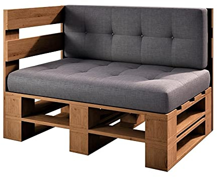 sunnypillow Palettenmöbel Europaletten Indoor und Outdoor Lounge Gartenmöbel Holz Gartenmöbel Set Lounge Möbel Terrasse Balkon Loft Stil Paletten | Eiche Eckbank 120x60cm Höhe: 30cm