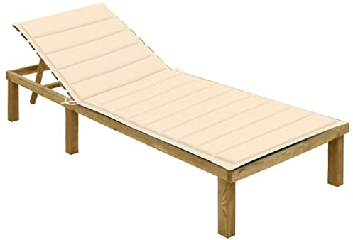 vidaXL Kiefernholz Imprägniert Sonnenliege mit Creme Auflage Gartenliege Relaxliege Holzliege Liege Gartenmöbel Saunaliege Freizeitliege Strandliege