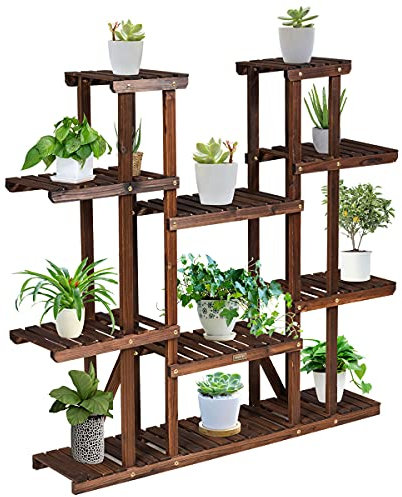 COSTWAY Estanteria para Plantas de Madera de 9 Niveles, Soporte Plantas Interior, Soporte Macetas, Eestantería para Flores Estante Decorativa de Escalera de Macetas para Jardín Exterior