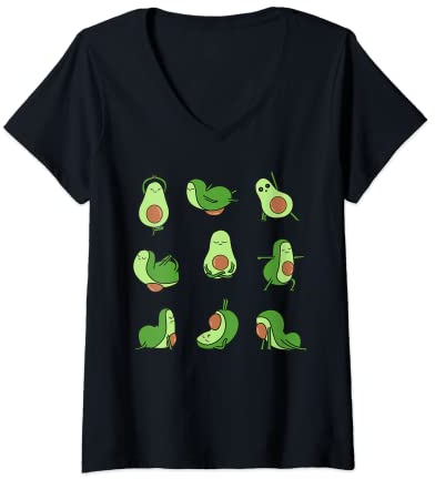 Damen Avocado Yoga Asana Pose Meditation Lustige Avocado Fitness T-Shirt mit V-Ausschnitt