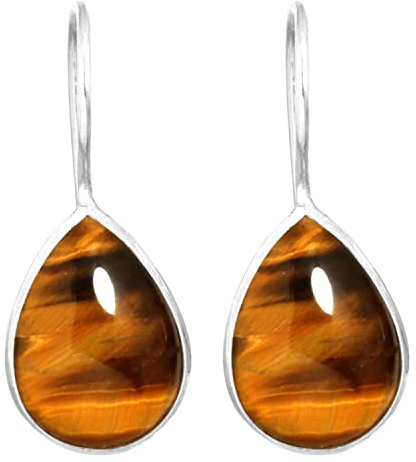 Jeweloporium Braun Natürlich Tigerauge 925 Silber Ohrring für Damen Edelstein Tropfen Baumeln Handgefertigt Sílbern Ohrring Neujahr Geschenk Cocktail Schmuck