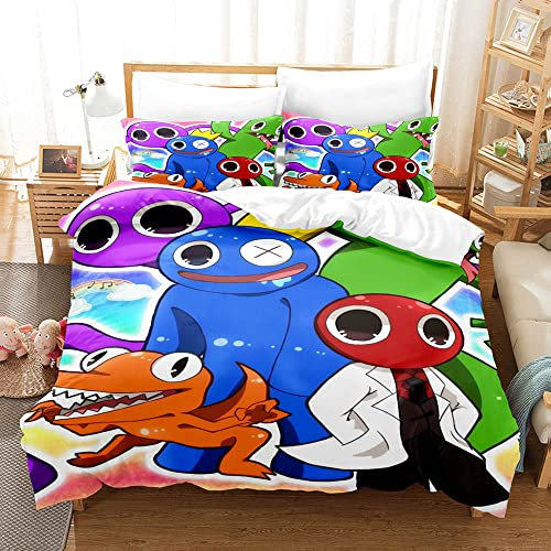PTNQAZ Rainbow Friends Bettwäsche-Set 3D-gedrucktes Bettbezug-Set mit Kissenbezug für Kinderzimmer, Schlafzimmer, Dekoration, Jungen und Mädchen (Kingsize, Stil 1)