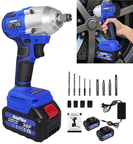 VickyHome Kompakter Schlagschrauber Schlagschrauber 1/2 Zoll mit 6000mAh Akku für Autoreifen, Bürstenloser Motor Akku-Ratsche mit 4 Steckschlüsseln, 2 Geschwindigkeiten bis 3200 U/min, 12 Treiberbits