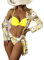 Litthing Damen Bikini Set mit Schalbluse, Push up Verstellbar Crossover Ties-up Neckholder Bikinioberteil Gedruckt High Waist Bikini Bademode Bauchweg Swimsuit, Gelb