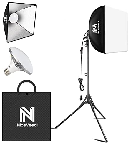 Softbox, Kit Softbox LED, Luce Fotografica 40x40 cm con Lampadine 5500K e 150 cm Treppiede, Illuminazione Continua per Fotografia/Registrazione Video/Streaming Live (1 confezione)
