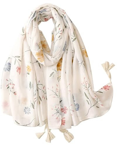 KAVINGKALY Foulard Femmes Fleurs Imprimé Bohème écharpe pour Femmes Coloré Fringe Mode Printemps Châle(Style3)