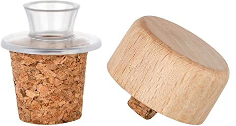 Vertedor de plástico con tapa de madera y tapón de corcho, estrecho, adecuado para aceite, vinagre, licores o licores