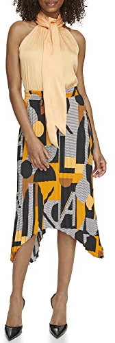 Karl Lagerfeld Paris Damen Neckholder Front Tie Ärmellose Bluse, aprikose, X-Klein