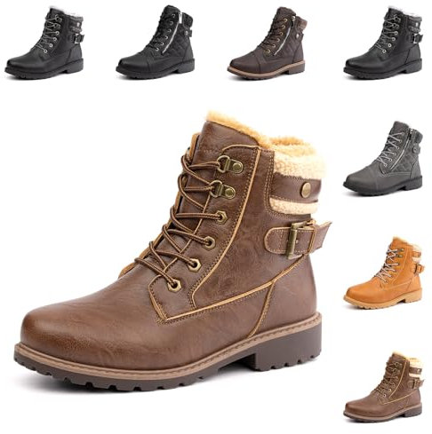 Hitmars Botas Mujer Invierno Nieve de Zapatos Planas Calentar Forro Cordones Botas Senderismo Snow Boots Outdoor Marrón Oscuro EU 40