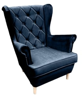 Ares Meble Ohrensessel XXL - Gemütlicher Sessel - Tiefer Sessel Wohnzimmer - Großer Sessel Retro - Fernsehsessel Relaxsessel - XXL Sessel Samt - Sessel Bequem - Chesterfield Sessel Dunkelblau