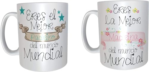 Tazas para Padrinos - Regalos originales bautizos - regalos para padrinos y madrinas (PAck Madrina + Padrino, Español)