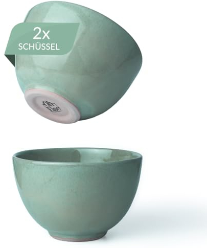Oh Else® 2er Schüssel Set – handgefertigte Keramikschalen aus Österreich – 2x 600ml - spülmaschinenfest – lebensmittelecht – Steinzeug – stapelbar – hochwertig – Ideal für Suppe, Pho, Ramen – türkis