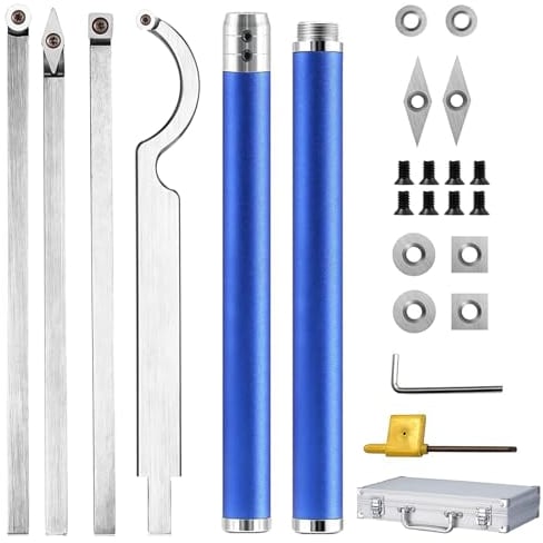 Set di 25 Accessori per Utensili,Tornio per la Lavorazione del Legno in Metallo, Tornitura di Acciaio Legato Inclusa Fresa a Collo d'oca/Fresa Quadrata/Fresa Diamantata/Utensile per Tornitura Rotonda