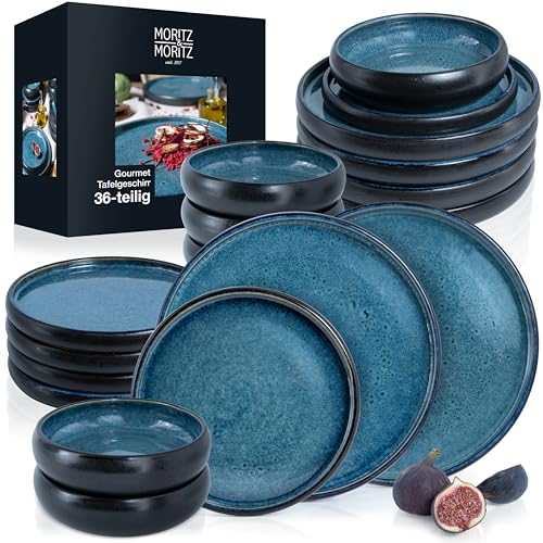 Moritz & Moritz SOLID 36-tlg Steinzeug Geschirr Set 12 Personen - Geschirrset 12 Personen aus je 12 Dinner Teller, Kleine Teller, Tiefe Teller