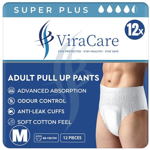 48 x Super Plus Incontinence Pants Women and Men, Adult Nappies | Advanced Absorption, Anti-Leakage, Soft-Stretch Waistband, Breathable, Discreet, Adult Diapers, Medium Size (4 Packs of 12)