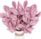 12 Pcs Artificial Christmas Leaves, Shiny Foliage Sparkling Tree Picks - Glitter Stem Picks for Xmas Tree Wreath Garland Craft Decor (Pink)