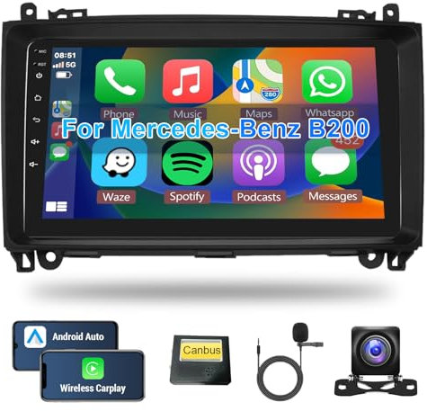 Hodozzy Android Autoradio für Mercedes Benz B200 2008-2011 B-Klasse W169 W245 Viano Vito W639 Sprinter W906 Carplay Android Auto, 9 Zoll Touchscreen Radio Bluetooth Navi WiFi FM Canbus Rückfahrkamera