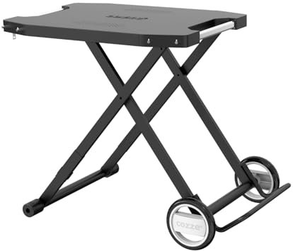 cozze® Outdoor Beistelltisch mit Rollen, Schwarz | Praktischer Tisch Außen Klappbar | Handlicher Garten Grill beistellwagen | Rollbarer Grillwagen Outdoor