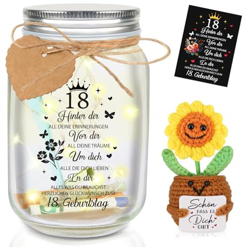 TUZELIYA 18 Geburtstag Geschenk Mädchen Jungen - Geldgeschenke Geburtstag 18 mit Positive Potato Geburtstagskarte - 18 Geburtstag Deko - 18.Geburtstagsgeschenk LED Flaschenlich Geschenkideen