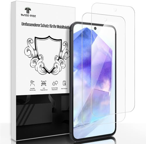 Schutzfolie für Panzerglas für Samsung Galaxy A55 5G, 2 Stück [2,5D Gebogene Kante] [Sensible Berührung] Handy Display Folie, [9H Härte] [HD Klar] [Anti-Kratzen] Schutzglas für Samsung Galaxy A55