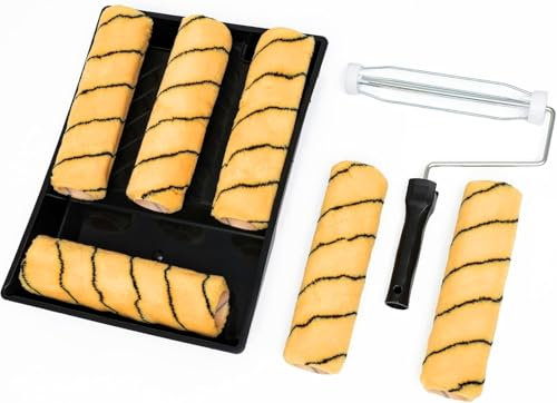 Paint Roller Set 9 Inches | 6 Medium Pile Roller Sleeves with Frame and Paint Tray | Wall & Ceiling Paint Roller Kit for Painting | Professional Non-Drip Paint Rollers &Tray Sets