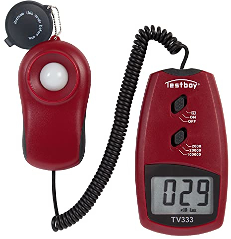 Testboy TV 333 digitales Luxmeter bis 100.000 LUX (Messung dee Beleuchtungsstärke einer Lichtquelle, frei beweglicher Sensor mit Spiralkabel, Sensorschutzdeckel, Silizium-Fotodiode), Rot/Schwarz