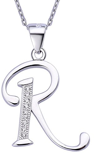 VIKI LYNN Initial Anhänger R 925 Sterling Silber Buchstabe Halskette mit Zirkonia Personalisierte Geschenke für Frauen Damen Mädchen