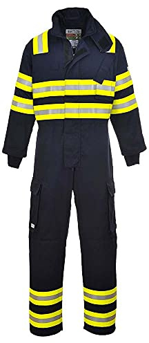 Portwest FR98 Wildland Fire FR Coverall Long Sleeve Machine Washable | Navy, 2X Large, EN ISO 11612, UPF 40+, EN 15614, Polyester, Throat Tab on Front Neck, Easy Access Cargo Pockets, Radio Pocket