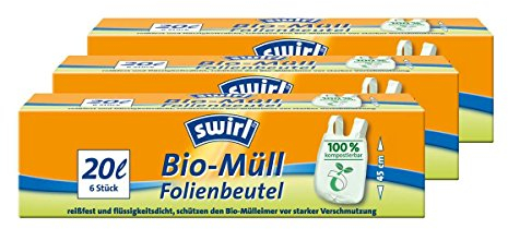 Swirl Bio-Müll Folien-Beutel 20l mit Tragegriff 6stk./Rolle (3er Pack)