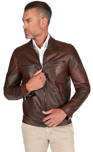 D'Arienzo Giacca Pelle Marrone Uomo Giubbino Moto Vera Pelle Made in Italy Hamilton 54/Marrone