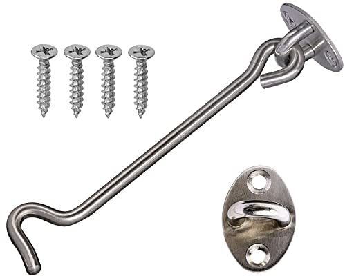 Stahlia Sturmhaken mit Öse Türhaken 17cm Türriegel Edelstahl Fensterriegel Riegel Tür Gartentor Verschlusshaken Torhaken Riegelhaken Kabinenhaken