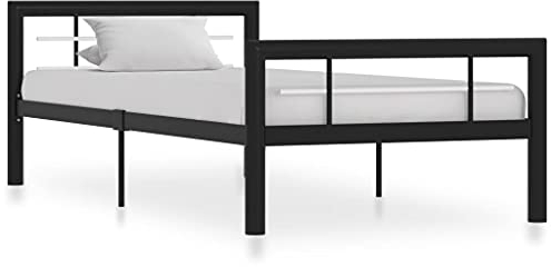 vidaXL Bettgestell Bett Metallbett Schlafzimmerbett Einzelbett Bettrahmen Schlafzimmermöbel Ehebett Lattenrost Schwarz Weiß Metall 100x200cm