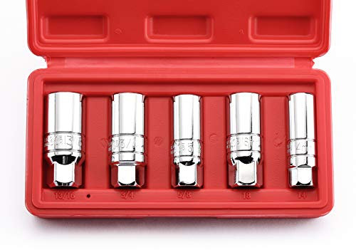 MIXPOWER 3/8-Inch Drive Spark Plug Socket Set, SAE & Metric, CR-V Steel Mirror Finish, 6-Point, 5/8-Inch, 3/4-Inch, 13/16-Inch, 14mm, 18mm, 5-Piece Set
