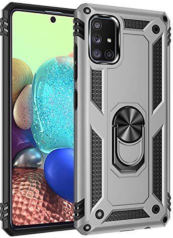 BestST Hülle für Samsung Galaxy A71 5G + schutzfolie,Handyhülle für Samsung A71 5G Cover,Armor Stoßfest TPU PC Schutzhülle Ringhalter Handytasche Case für Samsung Galaxy A71 5G Handy Hüllen,Silber